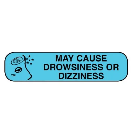 Apothecary Products - 40215 - Pre-printed Label Apothecary Products Auxiliary Label Blue Paper May Cause Drowsiness Or Dizziness Black Safety And Instructional 3/8 X 1-9/16 Inch