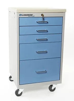 Lakeside Manufacturing - SM-524-K-2SB - Medication Cart Steel 18 X 18-1/2 X 34 Inch Slate Blue 1 Drawer, 6 Inch / 3 Drawers, 3 Inch / 1 Drawer, 9 Inch