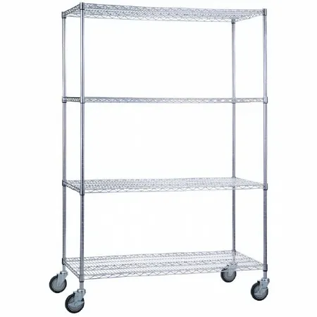 R & B Wire Products - LC244872 - Heavy Duty Linen Cart 4 Shelves 500 Lbs. Weight Capacity Chrome Plated 5 Inch Casters, 2 Locking