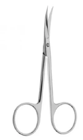 V. Mueller - OP5541 - Iris Scissors V. Mueller Knapp 4 Inch Length Surgical Grade Stainless Steel NonSterile Finger Ring Handle Curved Sharp Tip / Blunt Tip
