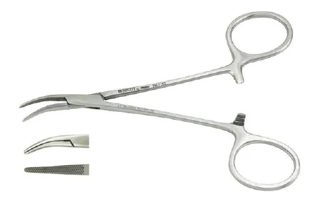 Integra Lifesciences - Padgett - PM-7103 - Hemostatic Forceps Padgett Dandy 4-3/4 Inch Length Surgical Grade Stainlesss Steel Nonsterile Ratchet Lock Finger Ring Handle Curved Cross Serrated Jaws