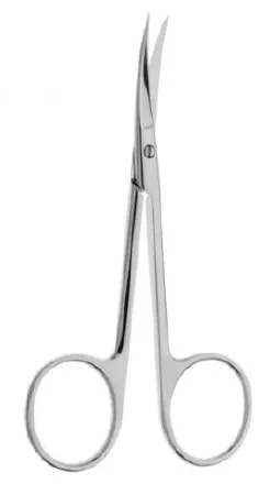 V. Mueller - OP5542 - Iris Scissors V. Mueller Knapp 4 Inch Length Surgical Grade Stainless Steel NonSterile Finger Ring Handle Curved Blunt Tip / Blunt Tip