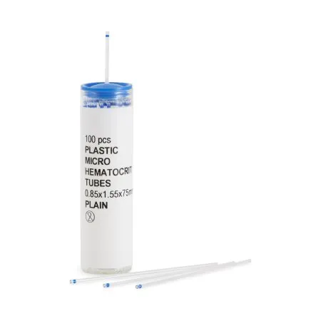 McKesson - 554 - Capillary Blood Collection Tube Micro hematocrit Plain 75 mm Length 40 µL Blue Stripe Without Closure Plastic Tube