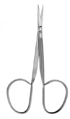 V. Mueller - OP5545 - Iris Scissors V. Mueller 4 Inch Length Surgical Grade Stainless Steel NonSterile Ribbon Style Finger Ring Handle Curved Sharp Tip / Sharp Tip