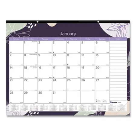 Blueline - RED-C194128 - Monthly Desk Pad Calendar, Abstract Floral Artwork, 22 X 17, Black Binding, Clear Corners, 12-month (jan-dec): 2024