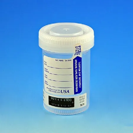 Globe Scientific - 6238 - Specimen Container with Temperature Strip 57 X 73 mm 90 mL (3 oz.) Screw Cap Patient Information Sterile
