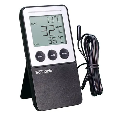 Cole-Parmer Inst. - Traceable - 94460-70 - Digital Refrigerator / Freezer Thermometer with Alarm Traceable Fahrenheit / Celsius -58° to +158°F (-50° to +70°C) Bottle Probe Multiple Mounting Options Battery Operated
