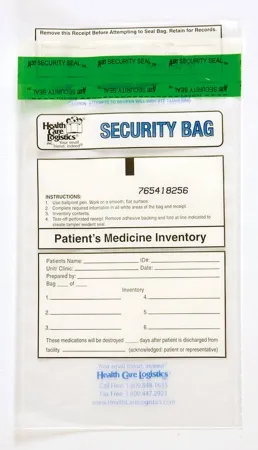 Health Care Logistics - 10456 - Patient Medicine Inventory Bag Health Care Logistics 6 X 9 Inch Polyethylene Tamper Evident Tape Closure Clear