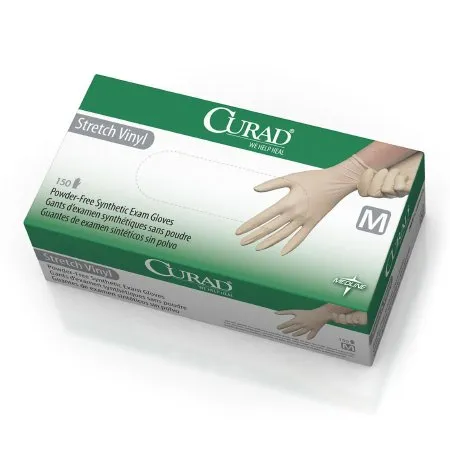 Medline - Curad Stretch Vinyl - California Only - 6CUR9225 - Exam Glove Curad Stretch Vinyl - California Only Medium NonSterile Stretch Vinyl Standard Cuff Length Smooth Cream Not Rated