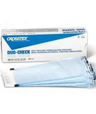 SPS Medical Supply - Duo-Check - From: SCM To: SCX - Duo Check Sterilization Pouch Duo Check Ethylene Oxide (EO) Gas / Steam 3 1/2 X 9 Inch Transparent / Blue Self Seal Paper / Film