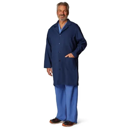 Medline - 83044RNNL - Lab Coat Navy Blue Large Knee Length 65% Polyester / 35% Cotton Reusable