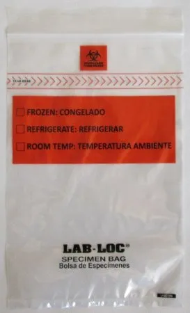 Elkay Plastics - Lab-Loc - LABZ69B - Lab Loc Specimen Transport Bag with Document Pouch Lab Loc 6 X 9 Inch Zip Closure Biohazard Symbol / Storage Instructions NonSterile