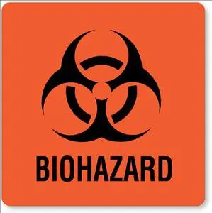 United Ad Label - UAL - ULPC466 - Pre-Printed Label UAL Warning Label Fluorescent Red Paper Biohazard / Symbol Black Biohazard 6 X 6 Inch