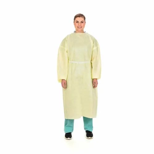 Aspen Surgical - 59989 - Gown, Isolation, AAMI Level 2, Full Back w/ Neck Tape Tab Closures, Yellow, XL 100/cs