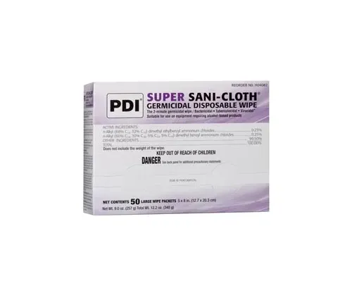PDI - Professional Disposables - H04082 - Germicidal Disposable Wipe, Large, Individual, Boxed, 5" x 8", 50/bx, 10 bx/cs (80 cs/plt) (US Only)