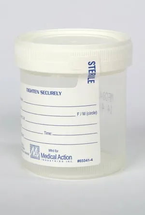 Medegen Medical - M4937 - Gent-L-Kare Wide Mouth Specimen Container, 3 oz, Lid, White, Sterility Seal & Label, Graduated In 20, 40, 60, 80 & 90 mL Increments, 100/bg, 4 bg/cs