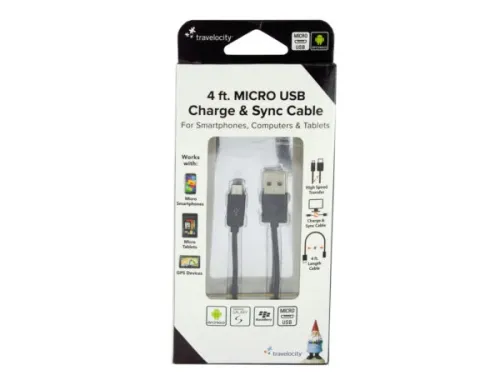 Kole Imports - EL180 - Travelocity Black Micro Usb Charge &amp; Sync Cable