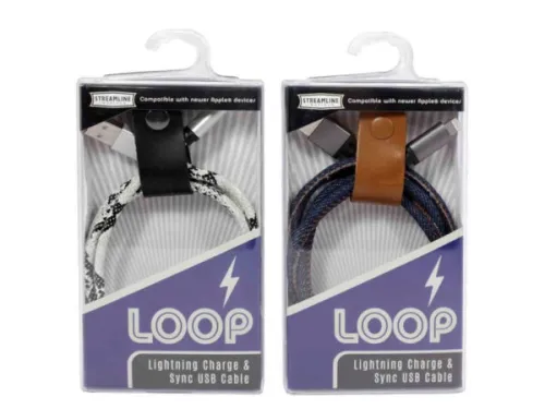 Kole Imports - EL753 - Loop Snake &amp; Denim Iphone Lightning Charge &amp; Sync Usb Cable