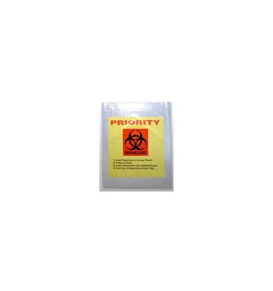 Elkay Plastics - LAB21215YT - Reclosable 3-Wall Specimen Transfer Bag with "Priority" Print(Biohazard)