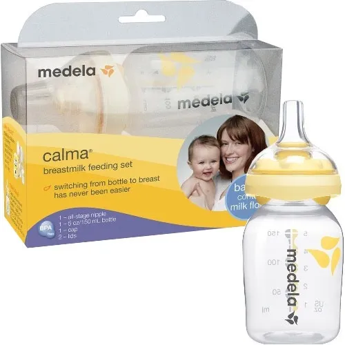 Medela - 68021 - Calma Breastmilk Feeding Set with 5 oz Bottle. Includes: 1 - All stage nipple, 1 - 5oz (150mL) breastmilk bottle, 2 lids and 1 cap.