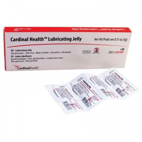 Cardinal Health - Med - LJ33107G - Cardinal Health Lubricating Jelly 3g Packet.  Sterile, Bacteriostatic.  Non-CHG  Formula.  Water Soluble.