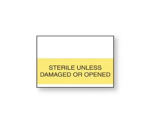 United Ad Label - ULCS408 - Pre-printed Label Advisory Label Yellow Paper Sterile Unless Damaged Or Opened Black Safety And Instructional 15-16 X 5/8 Inch