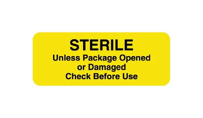 United Ad Label - ULCS901 - Pre-printed Label Advisory Label Yellow Tyvek Sterile Unless Package Opened Or Damaged Check Before Use Black Safety And Instructional 7/8 X 2-1/4 Inch
