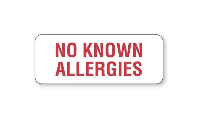 United Ad Label - UAL - ULHN279 - Pre-printed Label Ual Allergy Alert White Paper No Known Allergies Red Alert Label 7/8 X 2-1/4 Inch